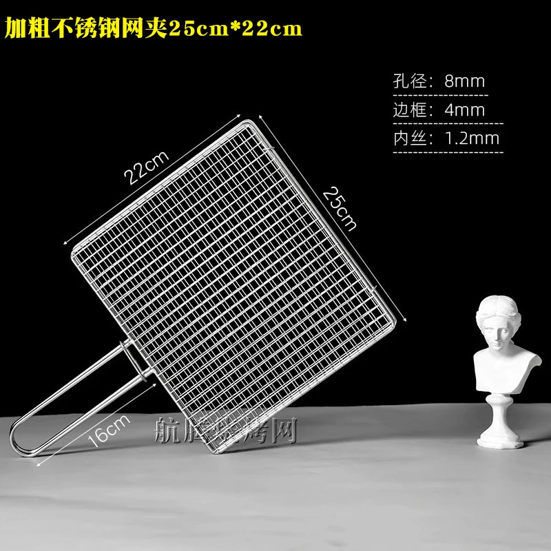 Nonstick Stainless Steel 304 Food Grade FOLDING Square BBQ Net Mesh Barbecue Grill Basket with Handle for Fish Wings Vegetable