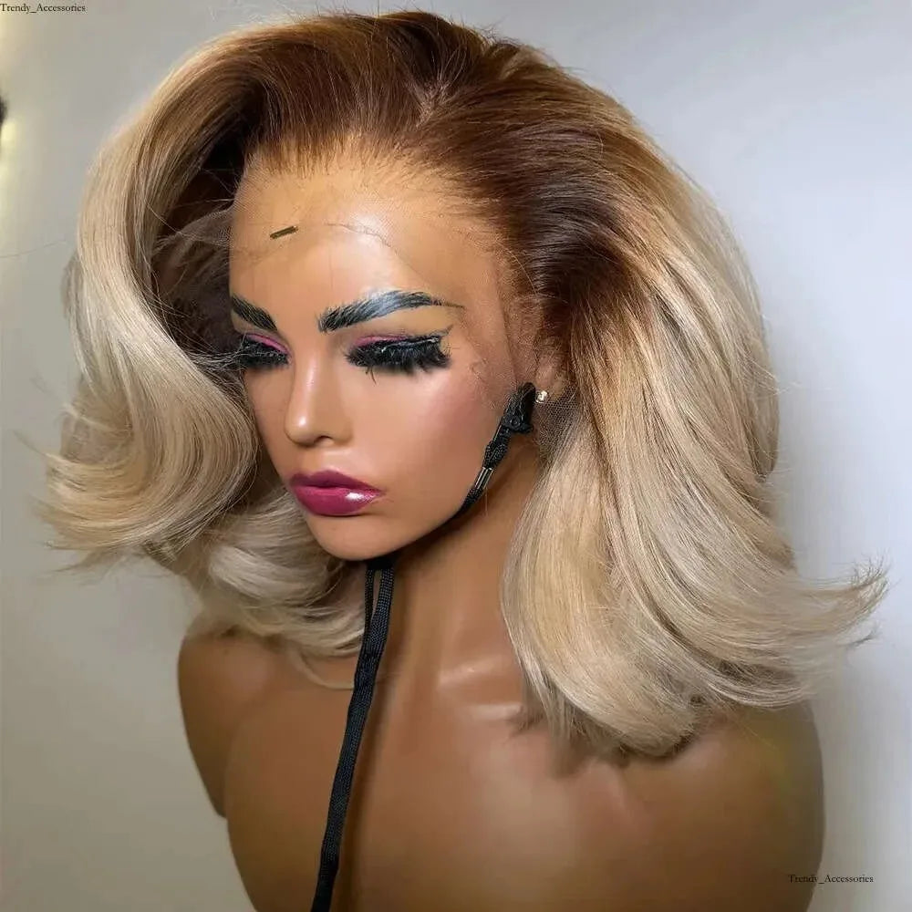 200 Density Lace Front Wig Ombre Blonde Short Bob Body Wave Lace Front Wig for Women 13x4 Hd Lace Front Wig Human Hair for Daily