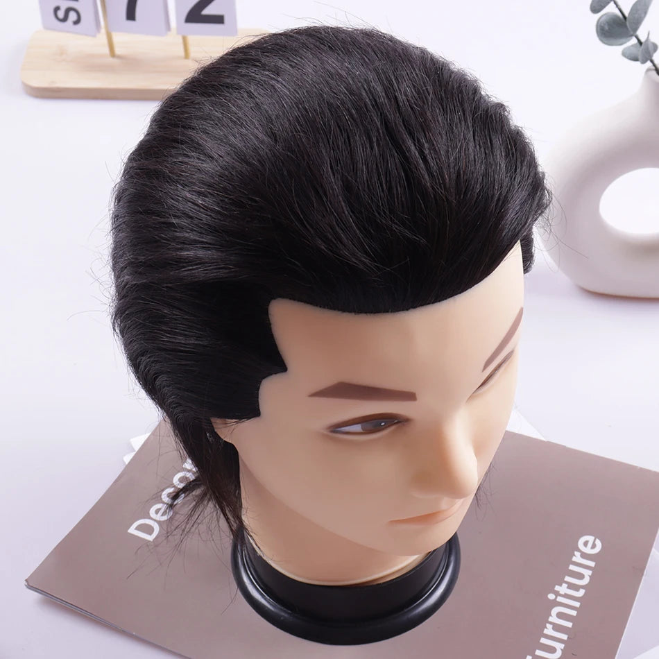 Male 100% Human Hair Mannequin Head Wig Stand With Tripod For Hairdressers Salon Hairdressing Male Training Heads Manikin Doll