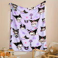 1pc Sanrio Kuromi Flannel Blanket 2D Print All Season Warm Soft Throw for Bedroom Living Room Camping Travel Home Decor Holiday