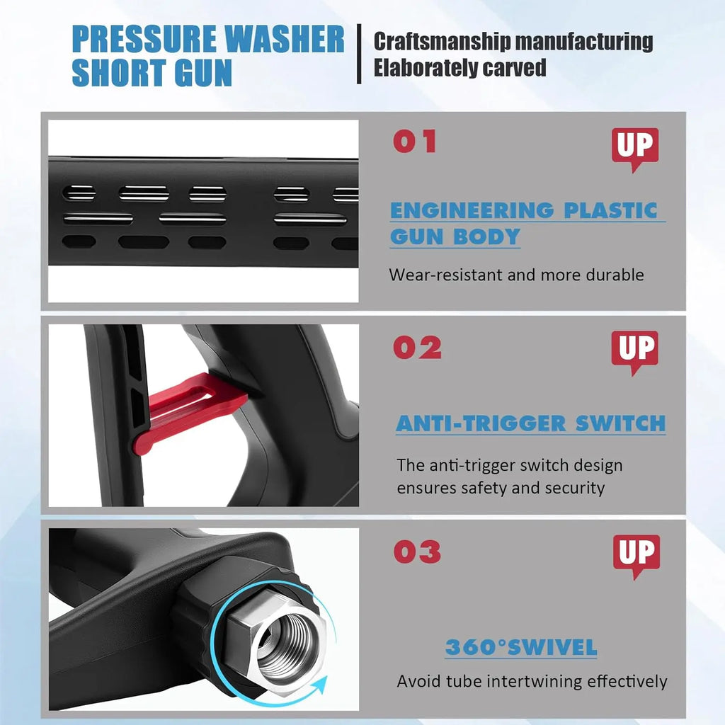 Pressure Washer Gun Kit with 2 Pressure Washer Wands, 5 Nozzle Tips, Swivel 3/8" Plug & M22 Fitting, 38 Inch, 4000 PSI