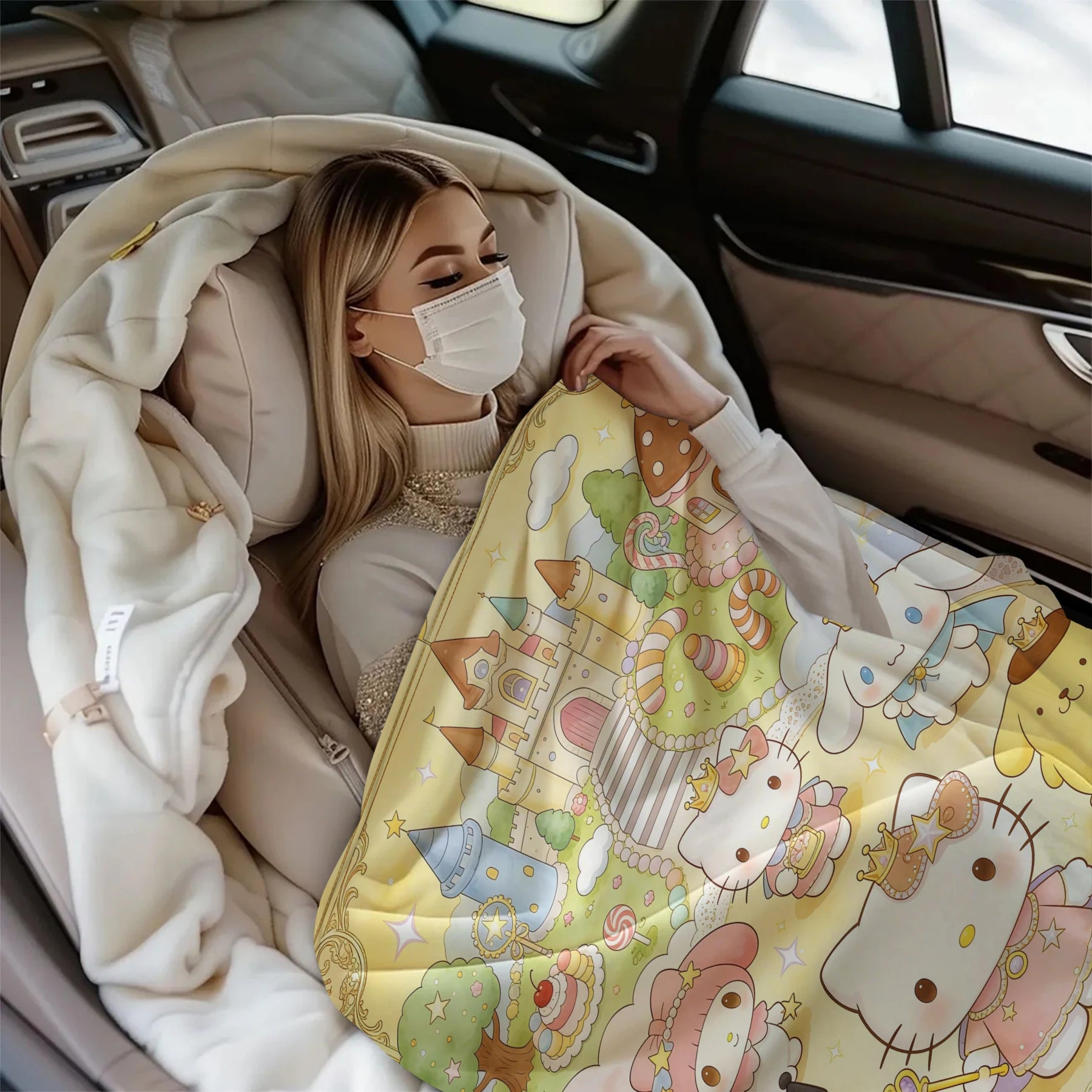 Sanrio Blanket Hello Kitty My Melody Cinnamoroll Kuromi Print Flannel Throw Blanket Multi-use Nap Blanket For Dorm Home Travel
