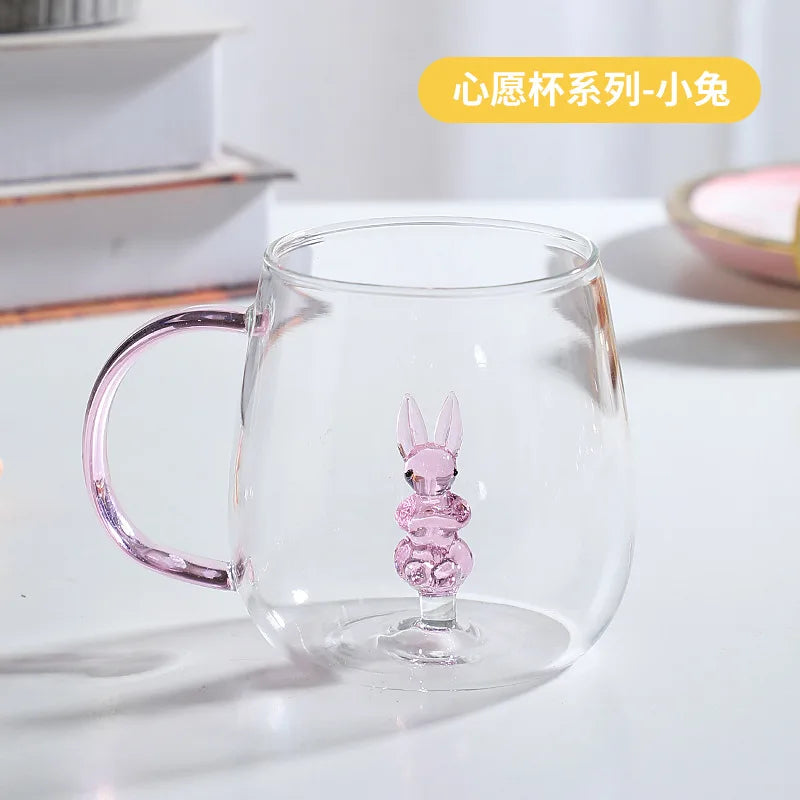 Creative 3D Animal Glass Cup With Handle Home Breakfast Cup Juice Coffee Transparent Mug Cute Tea Milk Water Wine Mug