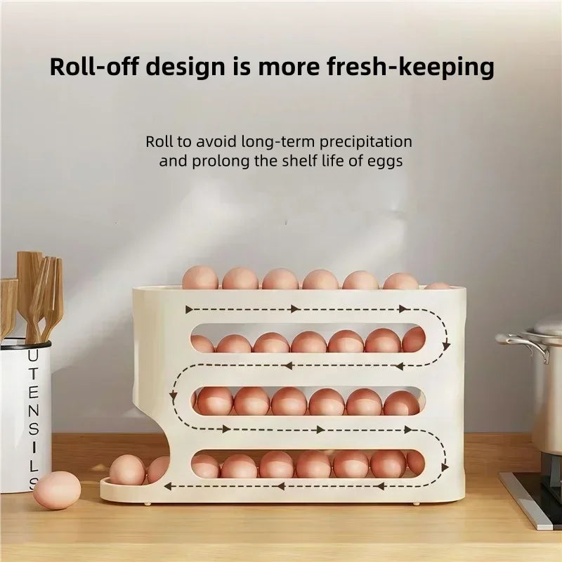 4 Layers Egg Holder for Fridge,Auto Rolling Fridge Egg Dispenser,Egg Rack Large Capacity Egg Organizer Storage for Refrigerator