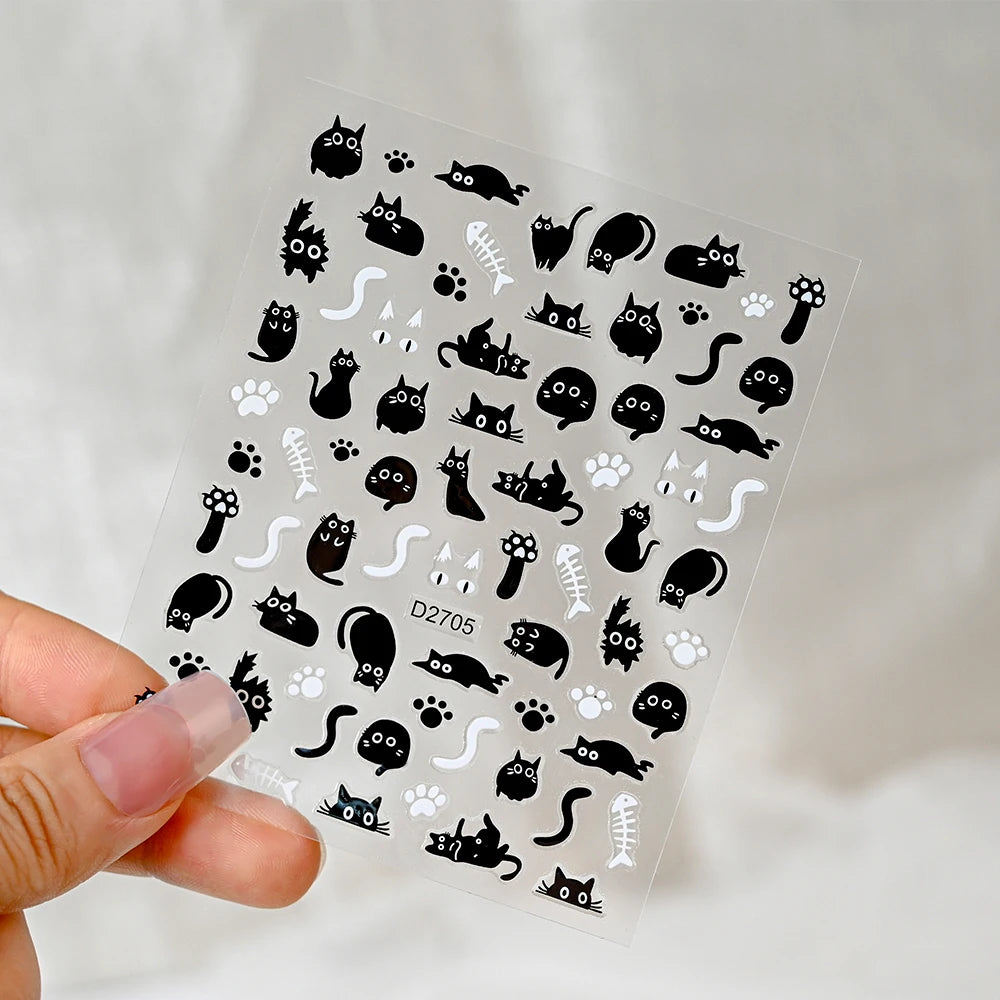1pc 5D Cute Jelly Pink Cat Paw Print Nail Sticker Lovely Kitty Puppy Dog Cartoon Embossed Relief Nail Art Sticker Manicure Decal