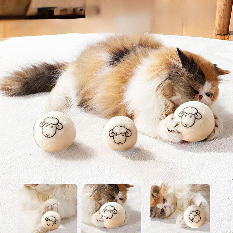 Wool Cat Ball Toys, Quiet Play Felt Cat Ball Toys Kitty Kicker Exercise Toy, Fun Interactive Kitty Kitten Toy for Kitten
