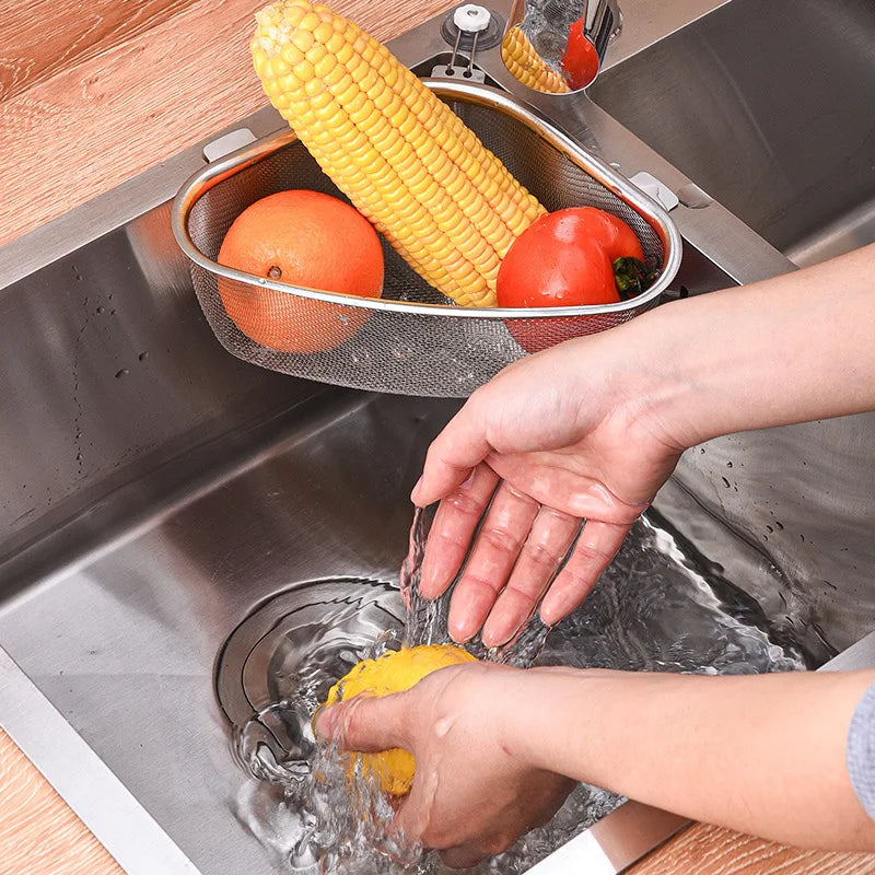 Kitchen Sink Drain Basket Stainless Steel Triangle Food Vegetables Peel Egg Filter Storage Organizer Kitchen Shelf Rack Drainier