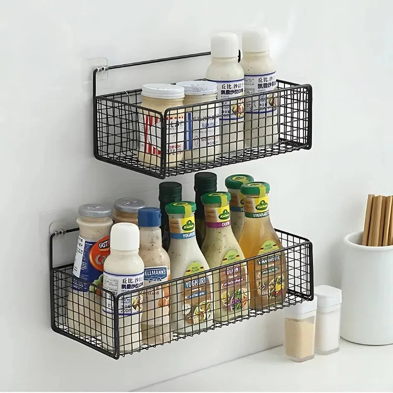 Kitchen Organiser Multifunctional Toiletries Organiser No-Punch Bathroom Shelf Bathroom Kitchen Wall Mount Storage Rack