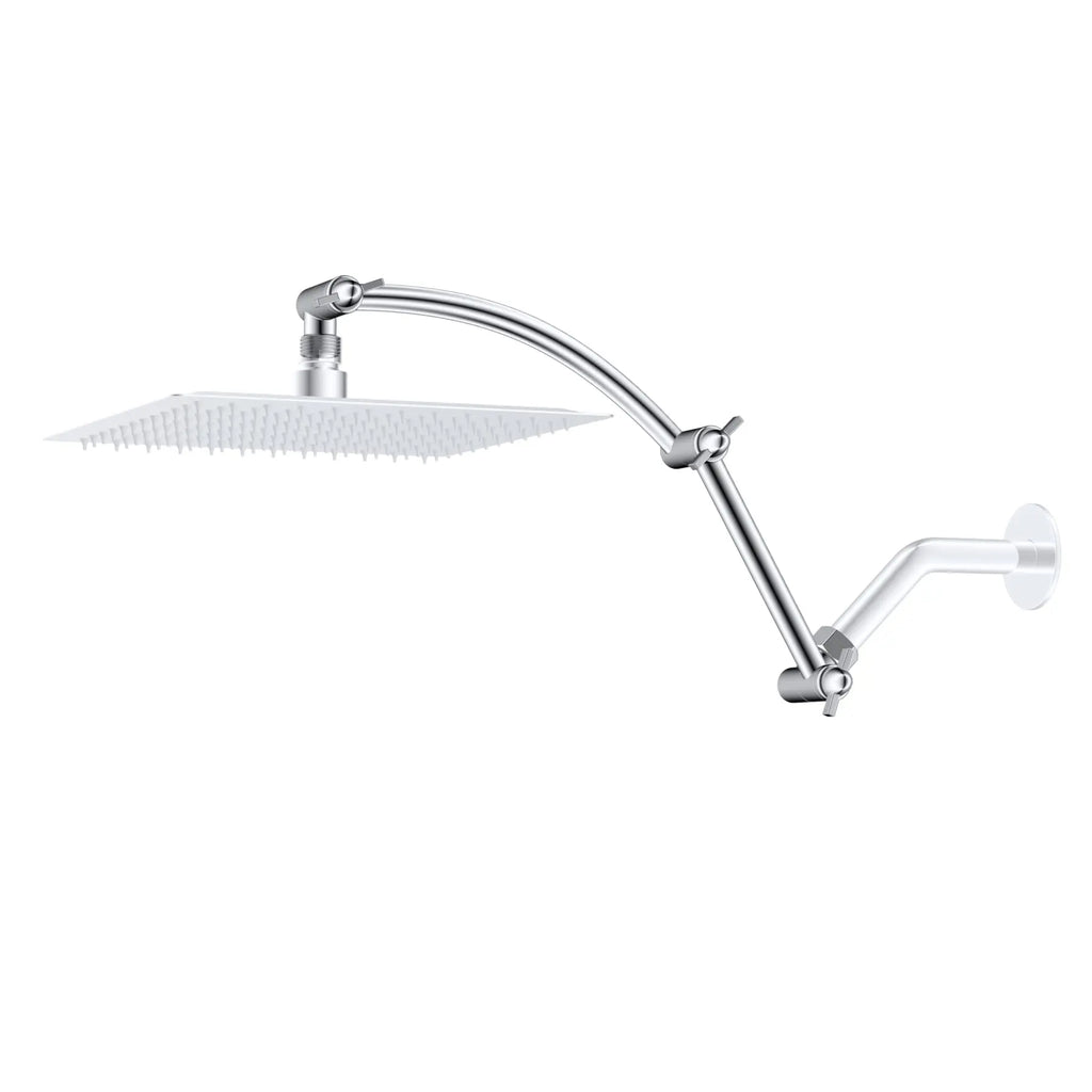 All Metal 16'' Shower Head Extension Arm Solid Brass Flexible Height & Angle Adjustable Shower Arm Extender with Lock Joint, Uni