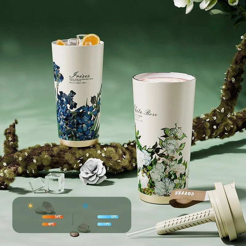 GIANXI New High Appearance Level Coffee Thermos Cup Ceramic Straw Double Drinking Cup Daily Campus Accompanying Coffee Cup