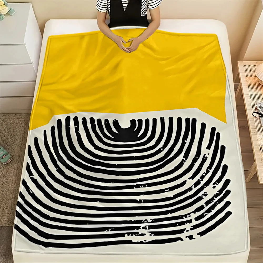 Yellow and Black Fingerprint Flannel Throw Blanket Vibrant Abstract Design Soft Cozy Fleece for Couch Bed Office and Travel All
