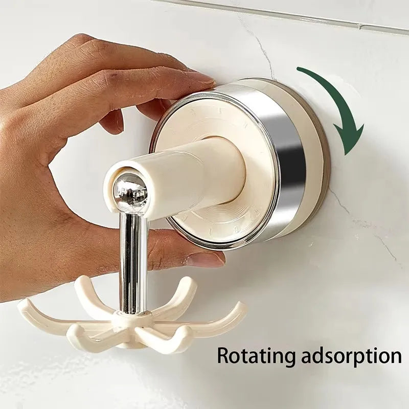 Kitchen Suction Cup Six-claw Rotating Hook Organizer Household Punch-free Spatula Spoon Wall-mounted Storage Shelf