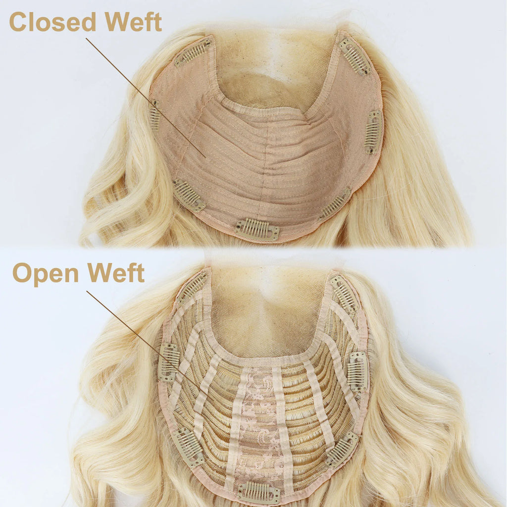 4x4inch Lace Topper with Open Weft 20" Natural Wave Real Remy Human Hair Toupee for Women #613 Light Blonde Natural Soft Scalp
