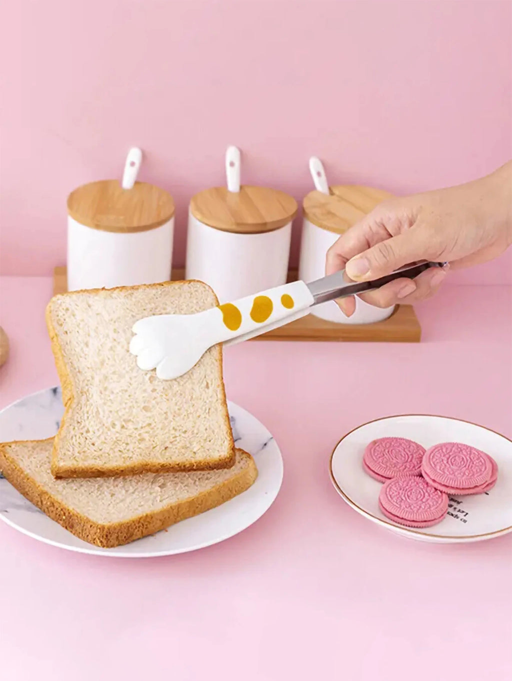 Japanese Cat Paw Shape Food Tongs Cute Cartoon Meal Tongs Stainless Steel Barbecue Tongs Sandwich Baking Clip Kitchen Gadgets