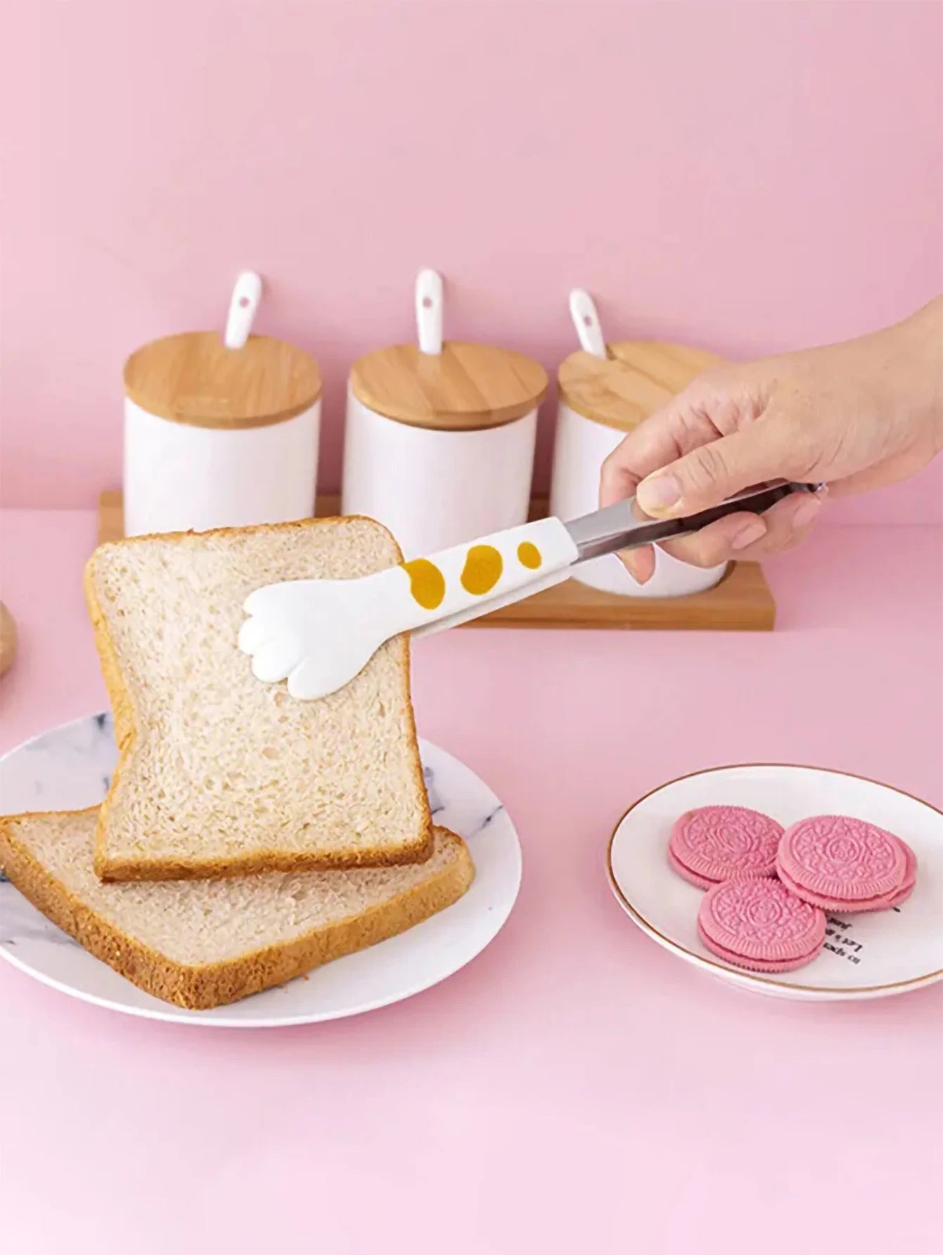 Japanese Cat Paw Shape Food Tongs Cute Cartoon Meal Tongs Stainless Steel Barbecue Tongs Sandwich Baking Clip Kitchen Gadgets