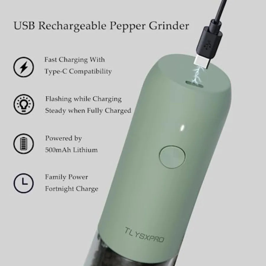 Electric Salt and Pepper Grinder Set USB Rechargeable Automatic Mill with Adjustable Coarseness LED Light Refillable 2 Packs Sa