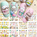 12Design Cartoon Animal Nail Art Water Transfer Stickers With Cute Bunnies And Colorful Eggs Nail Decals for Easter DIY Nail art