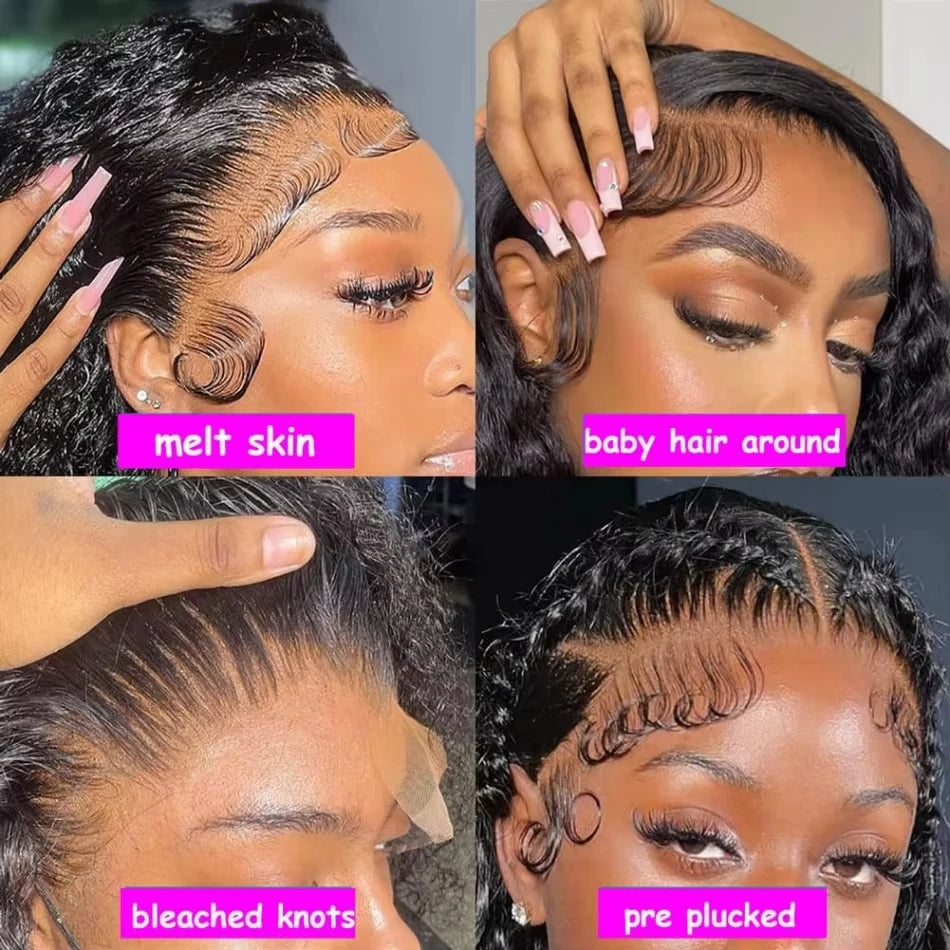 38 44 inch black hd lace frontal wig pre plucked front 13x6 13x4 kinky curly deep water wave 250 high density human hair wigs
