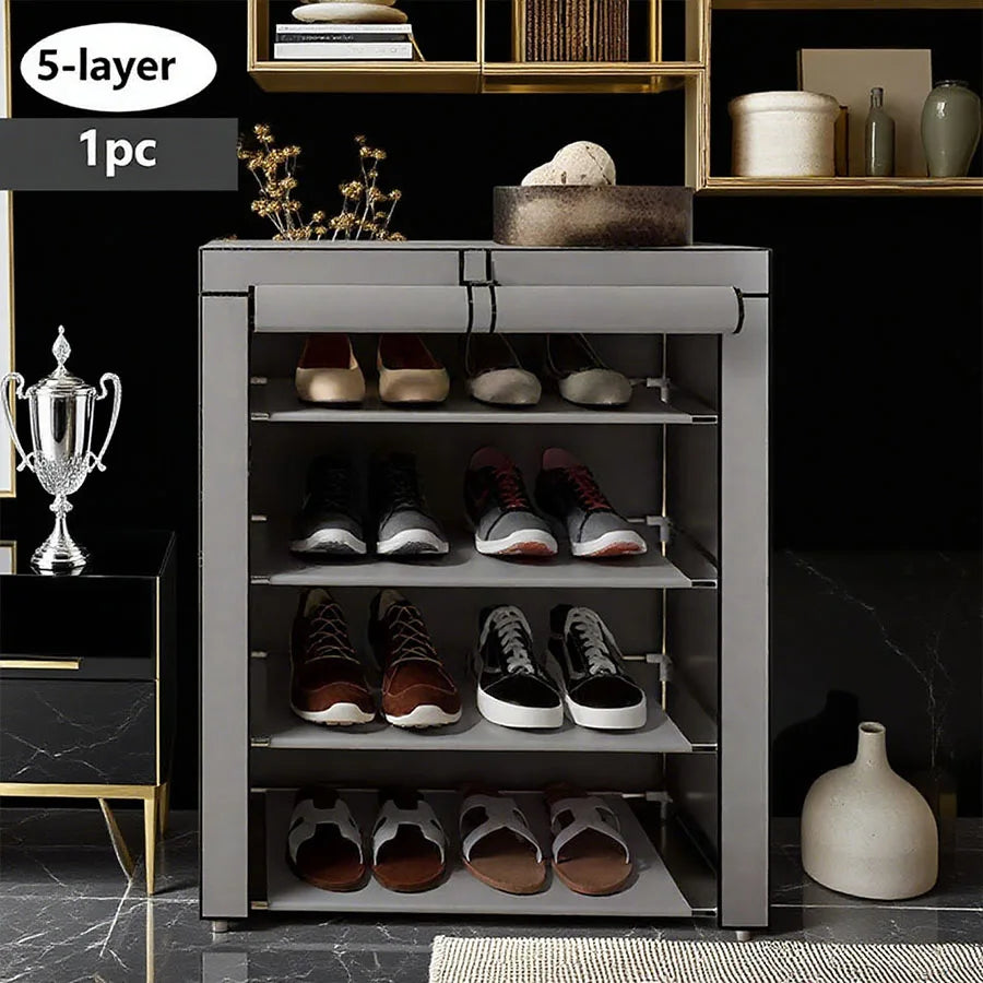 Black Multi-Functional 5/8/10-Tier Shoe Organizer - Durable Plastic Construction, Easy Assembly, Shoe Storage