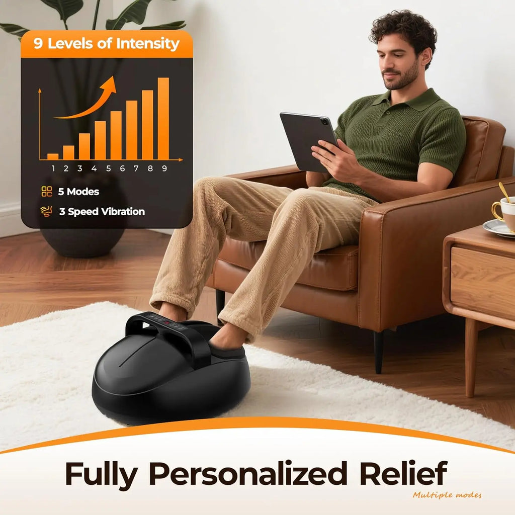 Shiatsu Foot Massager Fully Wrapped Massage Machine Air Compression 9 Levels 5 Modes Remote Control after Work Relaxation Spa