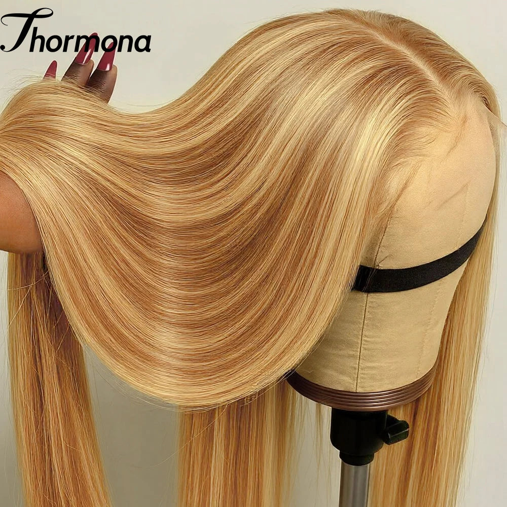 13X6 Ombre Honey Blonde Lace Frontal Wigs Highlight Bone Straight Hd Synthetic Ombre 613 Blonde Colored Front Wig For Women