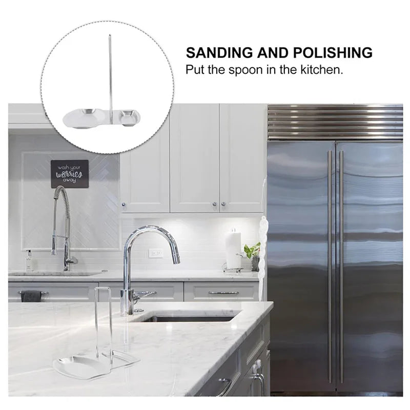 Stainless Steel Pot Lid Rack and Spoon Rest Holder Kitchen Tool for Organizing Cooking Utensils Sleek Silver Design for Countert