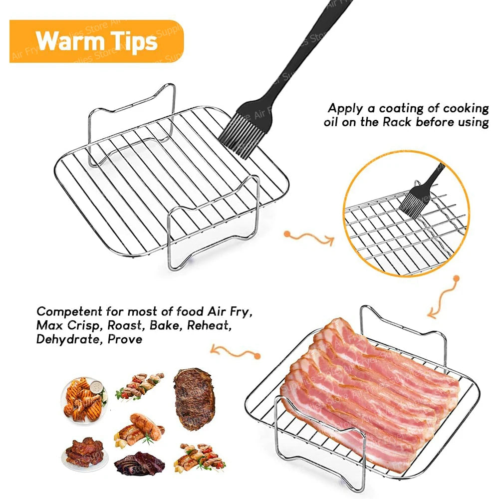 2Pcs Air Fryer Rack for Ninja Foodi Flex 10.4L AF500EU Stainless Steel Dehydrator Racks Grill for BBQ Oven Airfryer Accessories