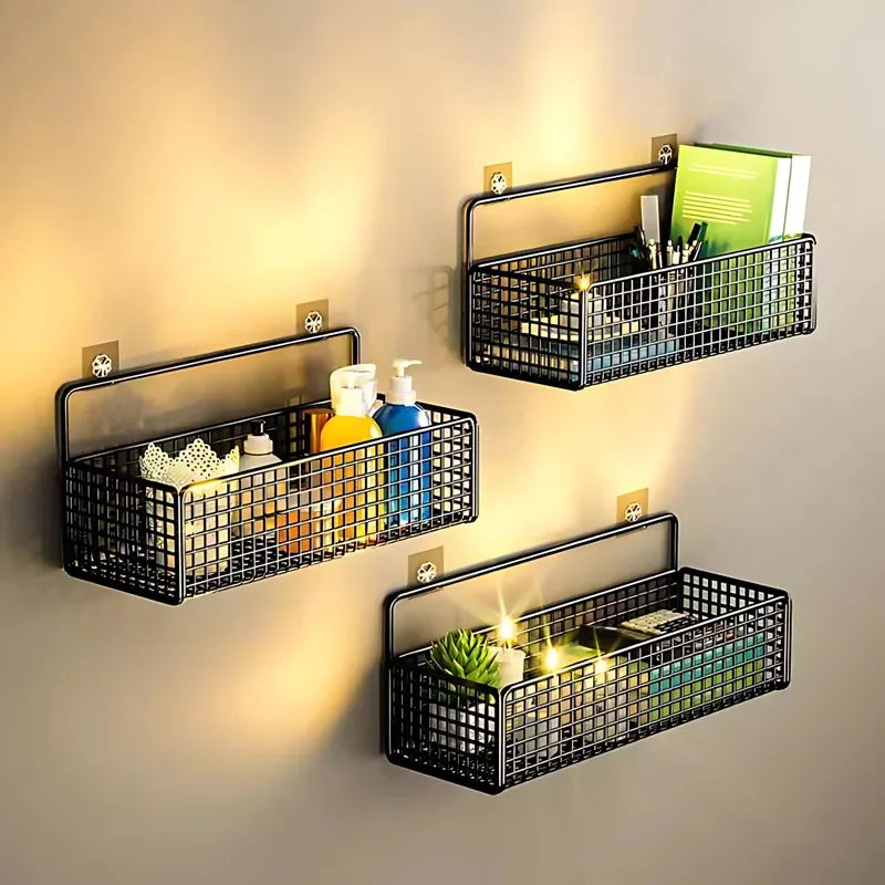 Kitchen Organiser Multifunctional Toiletries Organiser No-Punch Bathroom Shelf Bathroom Kitchen Wall Mount Storage Rack