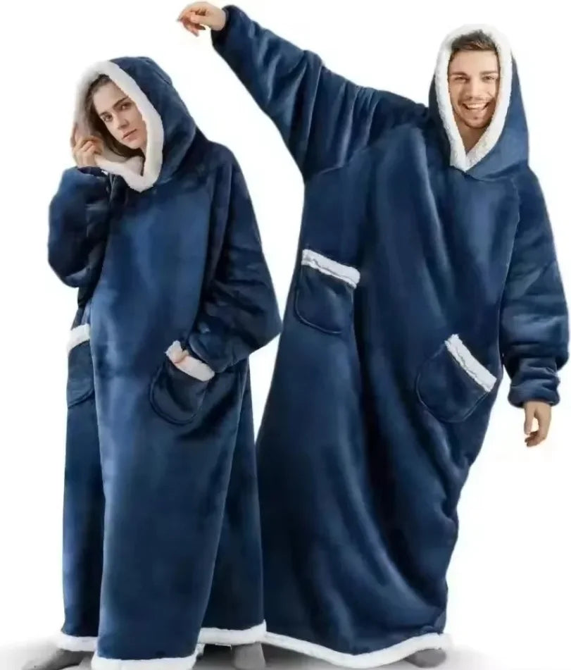 180cm Super Long Flannel Blanket Pyjamas with Sleeves Winter Hoodies Sweatshirt Women Men Pullover Fleece Giant Oversized Outdoo