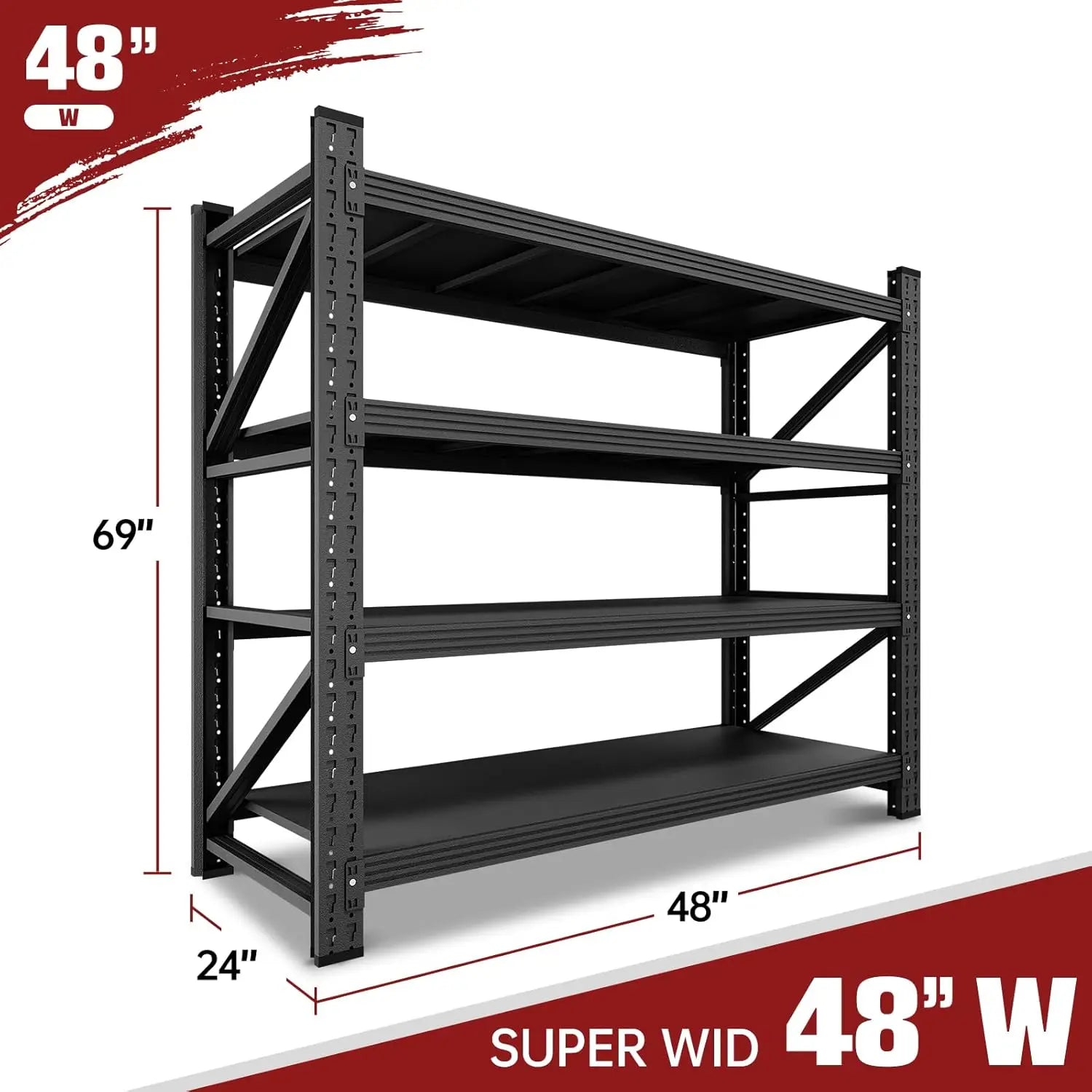 3000LBS Storage Shelves, 48" W Garage Shelving Heavy Duty Metal Adjustable Garage Shelves, Shelving Units, Customized