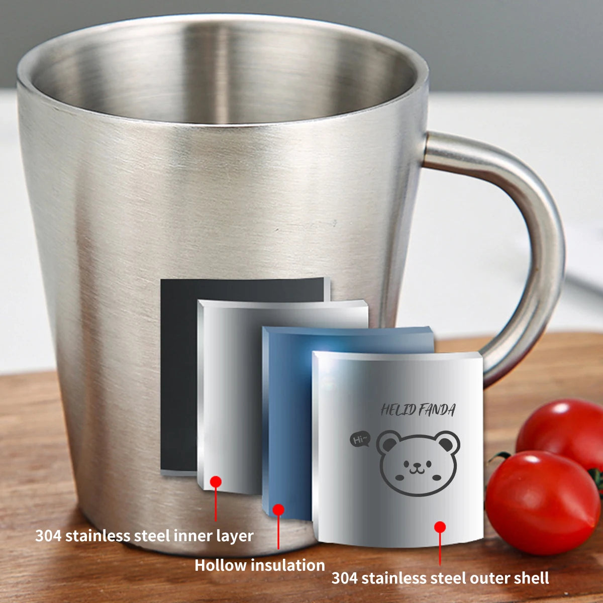 WORTHBUY 304 Stainless Steel Water Mug With Handle Double Wall Anti Scalding Drinking Cup Children Milk Coffee Cup Drinkware  ﻿