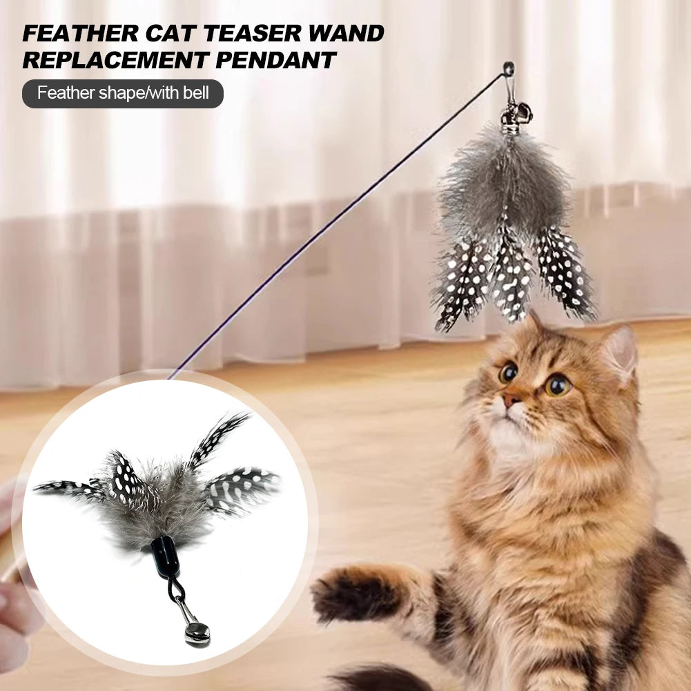5Pcs Interactive Toys Cat Toy Feather Pendant with Bell Pet Replaceable Cat Teaser Stick Replacement Pendant Pet Toy Accessories