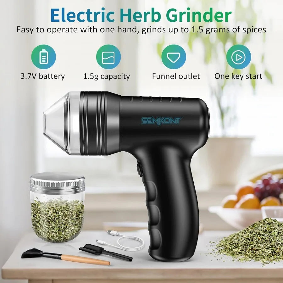 Electric Herb Grinder USB Rechargeable Automatic with Digital Display 1.5g Single Grinding for Kitchen Herbs Spices Black Silve