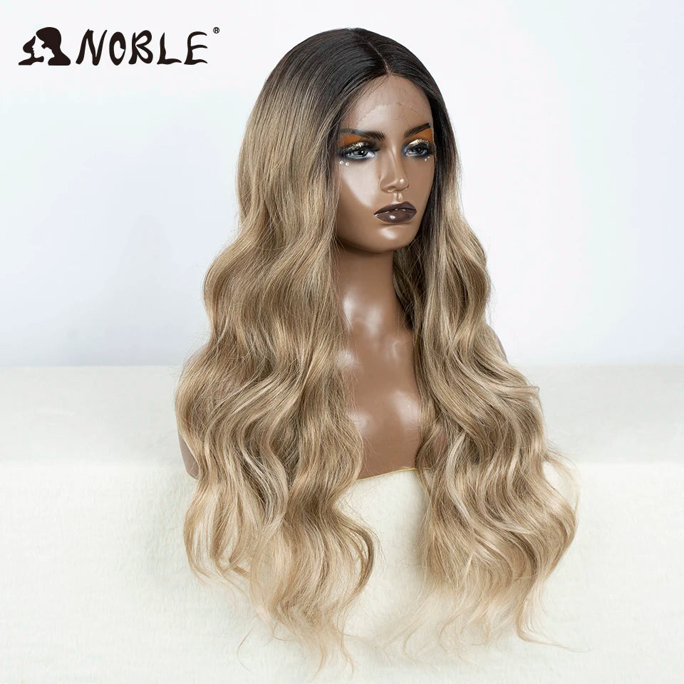 Noble Cosplay Lace Front Wig 30 Inch Lace  Long Wavy 360 0mbre Blonde Wig Red African American Synthetic Wigs For Black Women