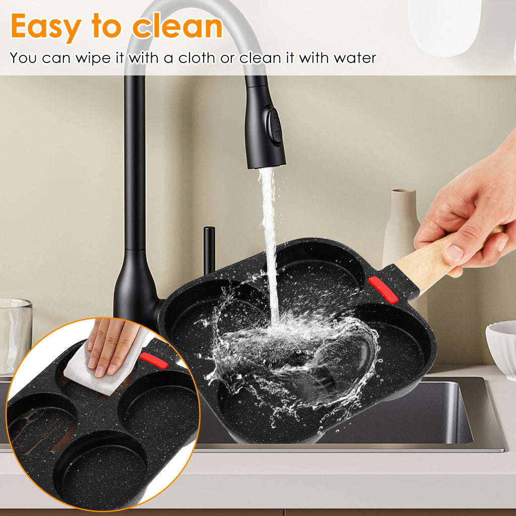 4 Cup Egg Frying Pan Nonslip Omelette Pan Skillet with Oil Brush and Lid Pancake Skillet for Gas Stove Induction Cookware