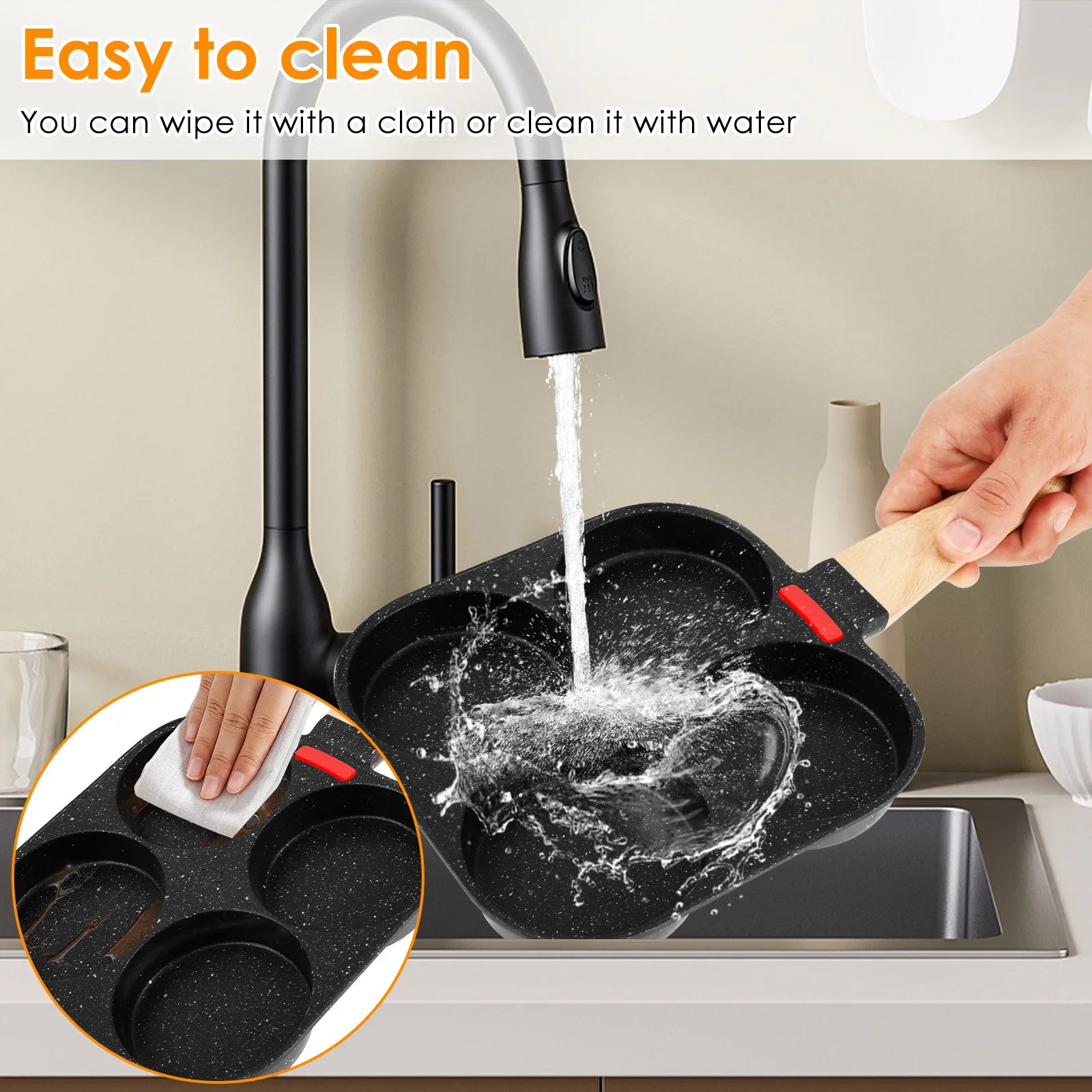 4 Cup Egg Frying Pan Nonslip Omelette Pan Skillet with Oil Brush and Lid Pancake Skillet for Gas Stove Induction Cookware
