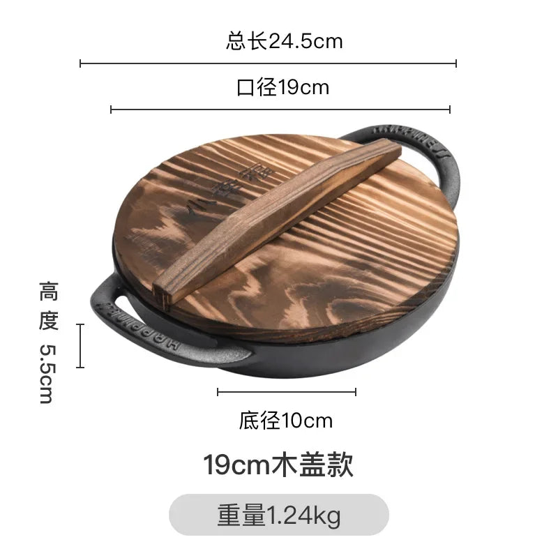 19cm Cast Iron Double Ear Frying Pan Flat Bottom Non-stick Thickened Mini Small Iron Kitchen Cooking Pan without Coating