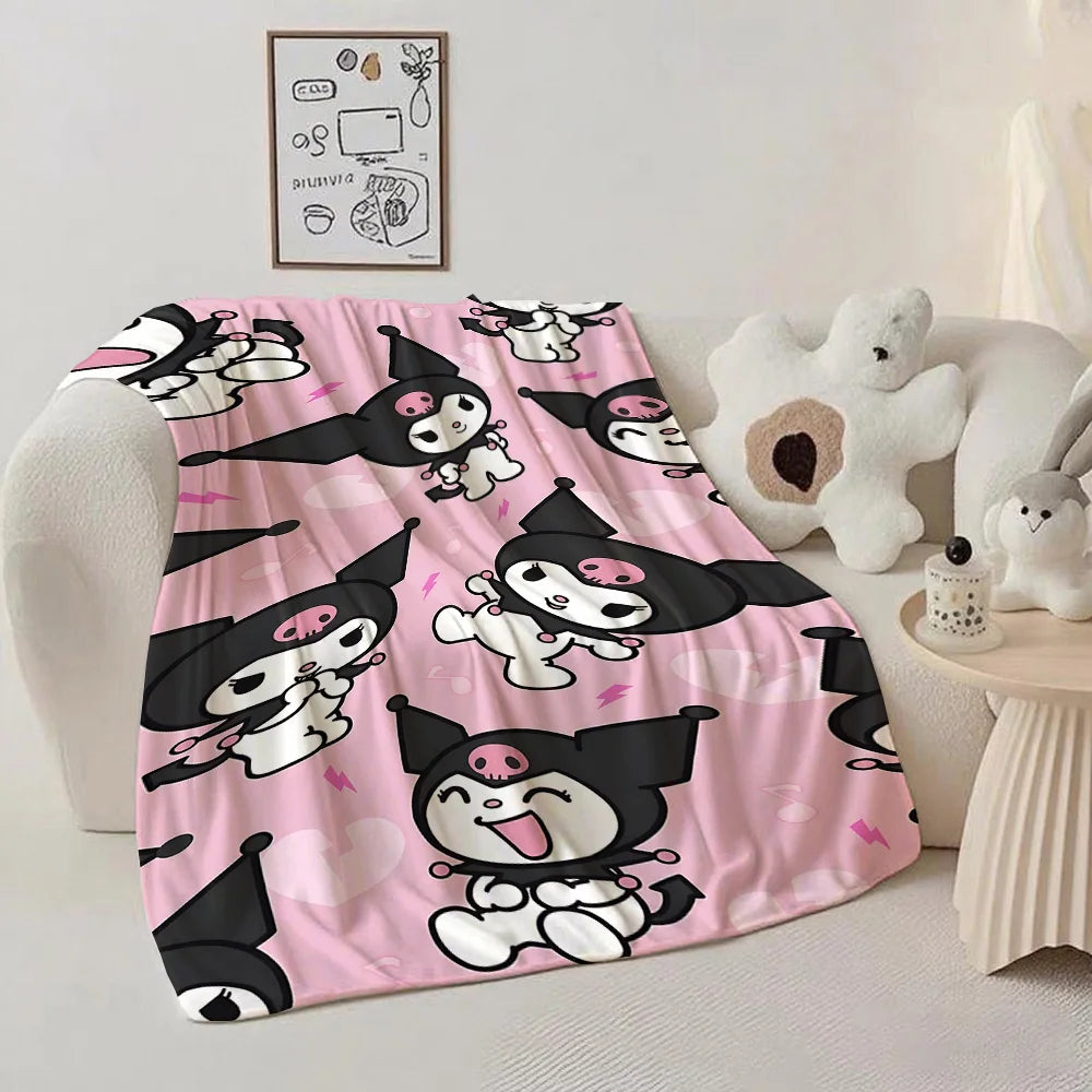Sofas Blankets and Bedspreads Kawaii K-Kuromi Camping Nap Blanket for Bed New Year Bedspread the Anime Home Decoration Furry