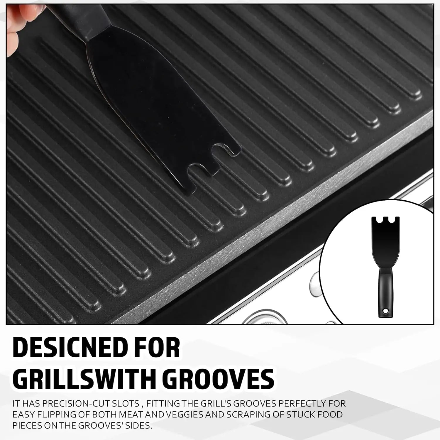 1/2Pcs Grill Scraper for George Foreman Indoor Grills & Most Other Indoor Grills with Grooves, Heat-Resistant Grill Spatula