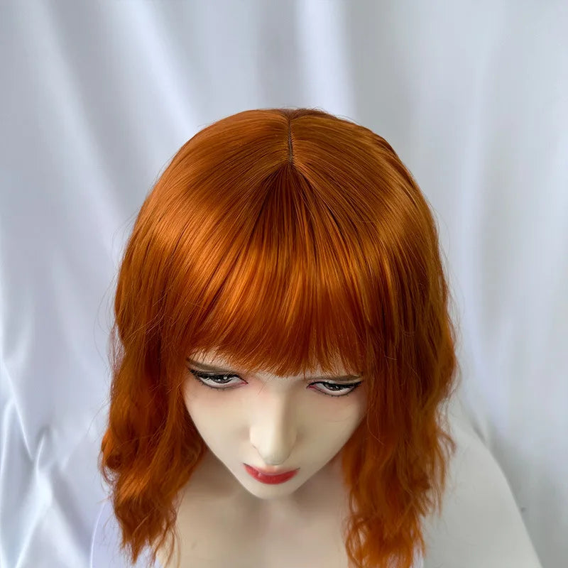Fashionable orange synthetic wig female short curly hair wavy liu sea ripple cosplay party daily wear wig full head cover