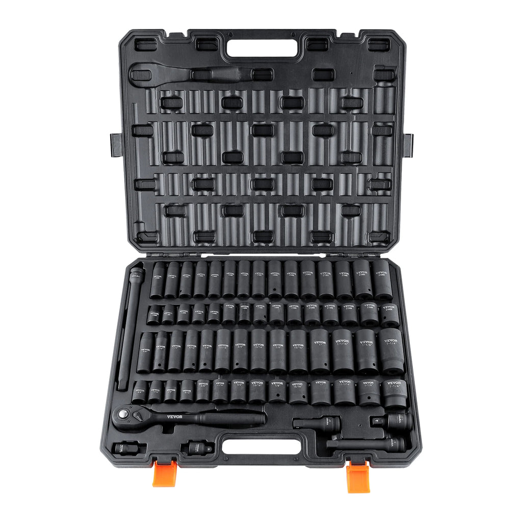 SucceBuy 1/2" Drive Impact Socket Set  6 Point Cr-V Alloy Steel for Auto Repair Easy-to-Read Size Markings Rugged Construction