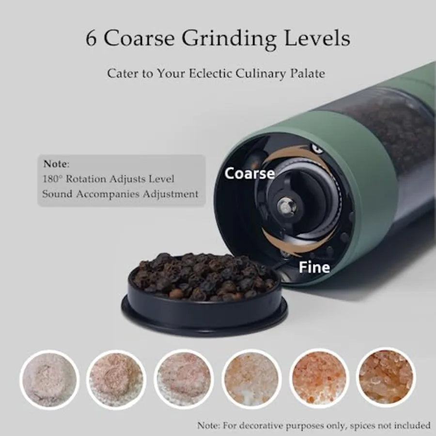 Electric Salt and Pepper Grinder Set USB Rechargeable Automatic Mill with Adjustable Coarseness LED Light Refillable 2 Packs Sa