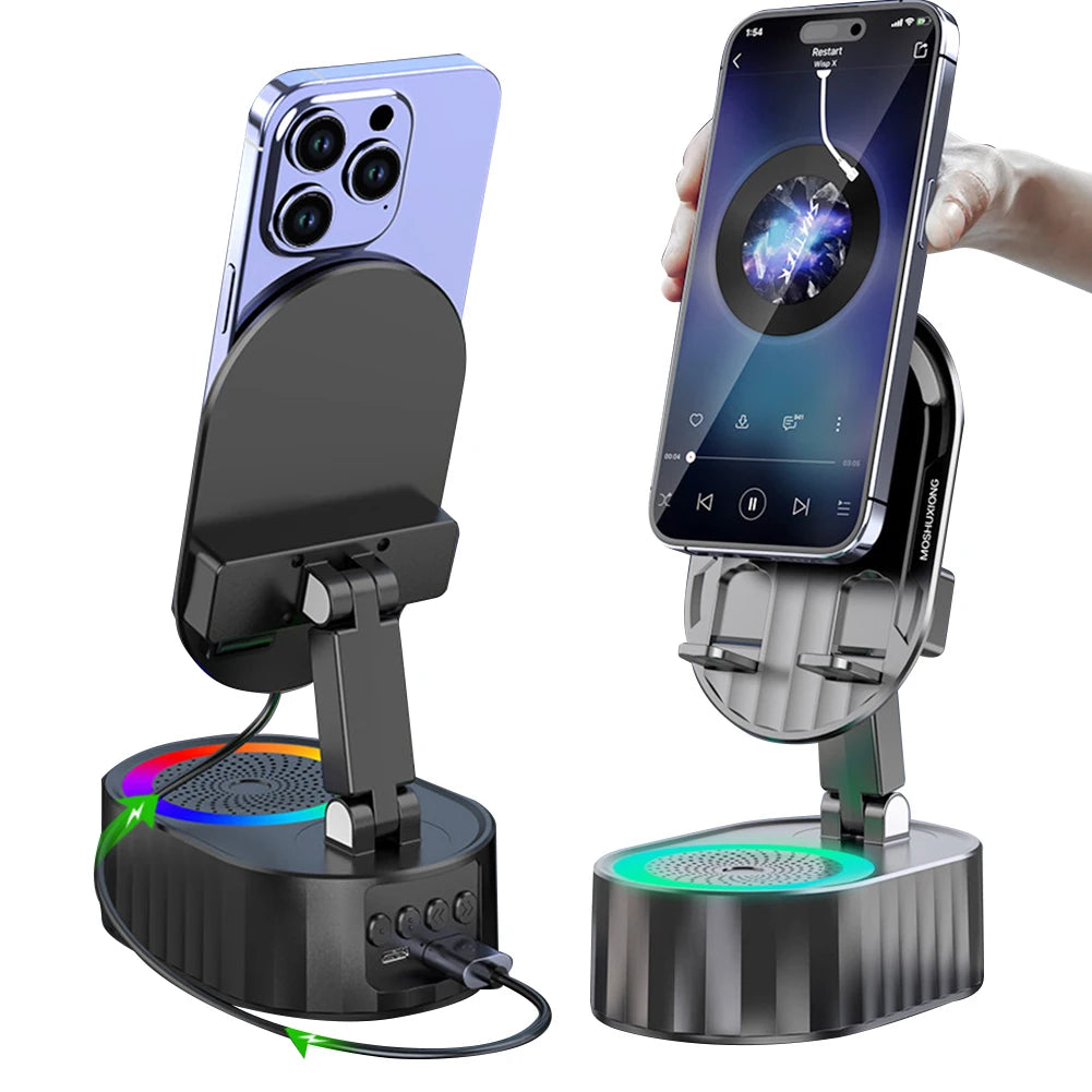 Cellphone Stand with Powerbank Bluetooth-Compatible Speaker Multi-Function RGB Light Phone Mount for Dining Room Cafes Hotels