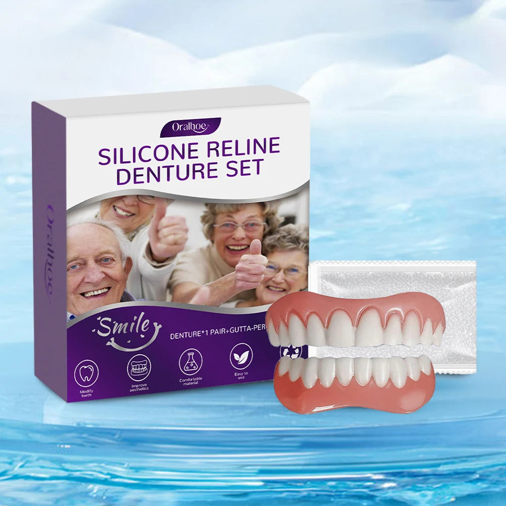 Silicone Reline Denture Set Soft Dentures False Teeth Set Wear-Resistant Denture Silicone Kit Soft Denture Kit for Men and Women