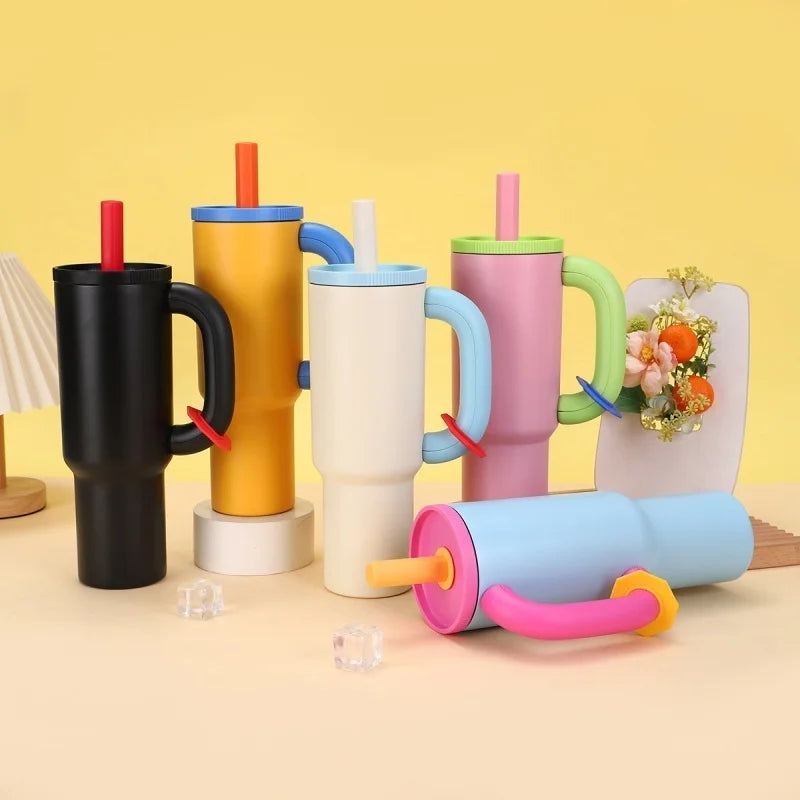 Stainless steel car thermos cup Dopamine color matching giant thermos cup with handle Stainless steel car thermos cup with