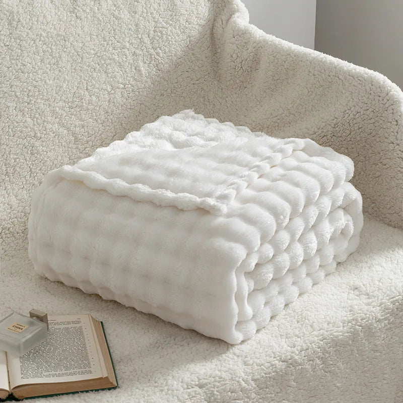 Sage Green Bubble Fleece Blanket for Couch, Super Soft Cozy Cute Throw Blanket for Women, Christmas Gift Fuzzy Flannel Blanket