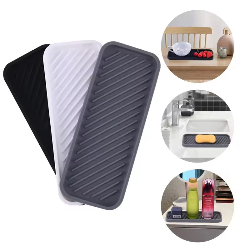 Silicone Drain Tray for Tableware Water Cup Fruit Vegetable Kitchen Sink Organizer Storage Tray Sponge Holder Soap Dispenser