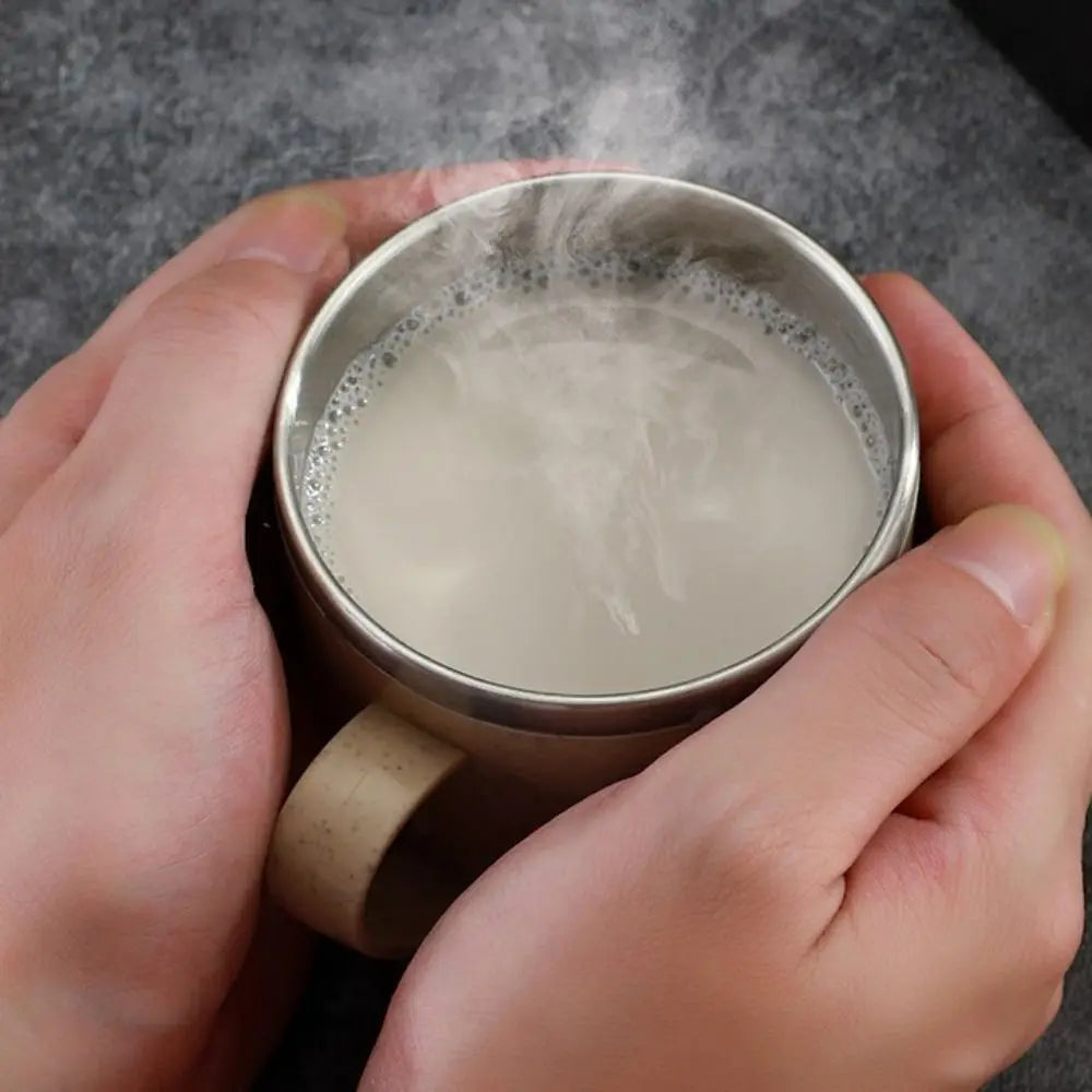 Double Layer Anti-scalding Stainless Steel Cups Plastic Handle Coffee Milk Mug Tea Drinks Water Cup for Home Office Tumbler