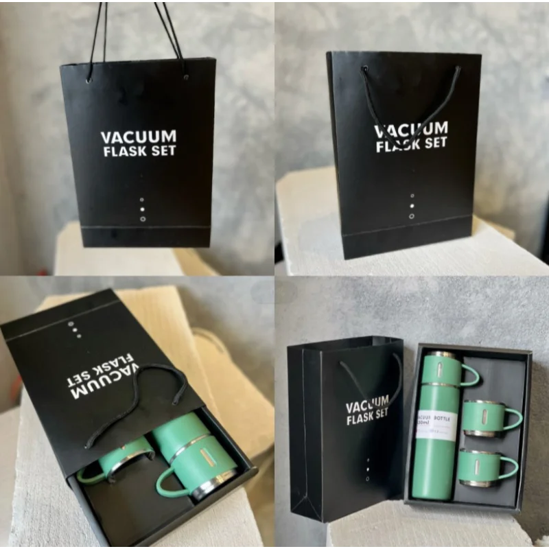 Business Stainless Steel Vacuum Thermos 500ml, 3-Lid Gift Set , Double Wall Insulated for Office Travel Camping Hot Cold Drinks