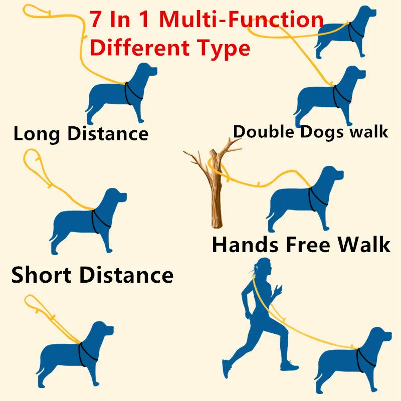 Dog Leash Hands Free Dog Leash Multi Functional Double Leashes for 2 Dogs Walking Reflective Dogs Leashes Running Pet Chain Rope
